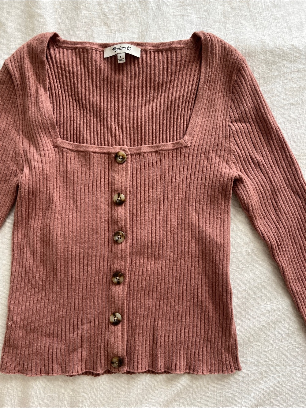 Madewell Dusty Rose Ribbed Square-Neck Sweater